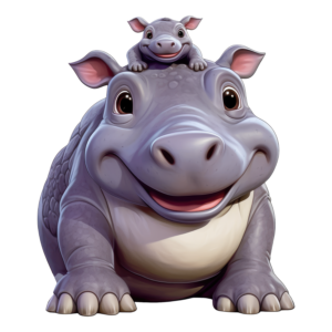 Baby Hippo On Mother.png