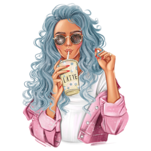 1€ Sale - Frau mit Kaffee - Blaue Haare - 7cm