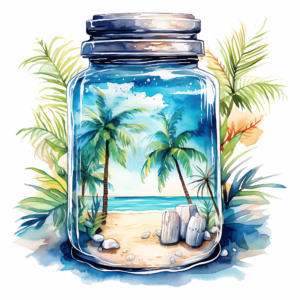 1€ Sale - Sommer im Glas - Palme/Strand - 7cm