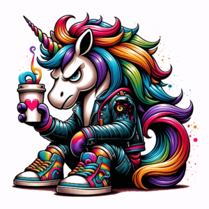 1€ Sale - Cooles Einhorn - Sitzend - Becher/pinkes Herz - 7cm
