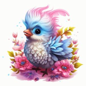 1€ Sale - Vogel Blumen Blau/Rosa - 7cm