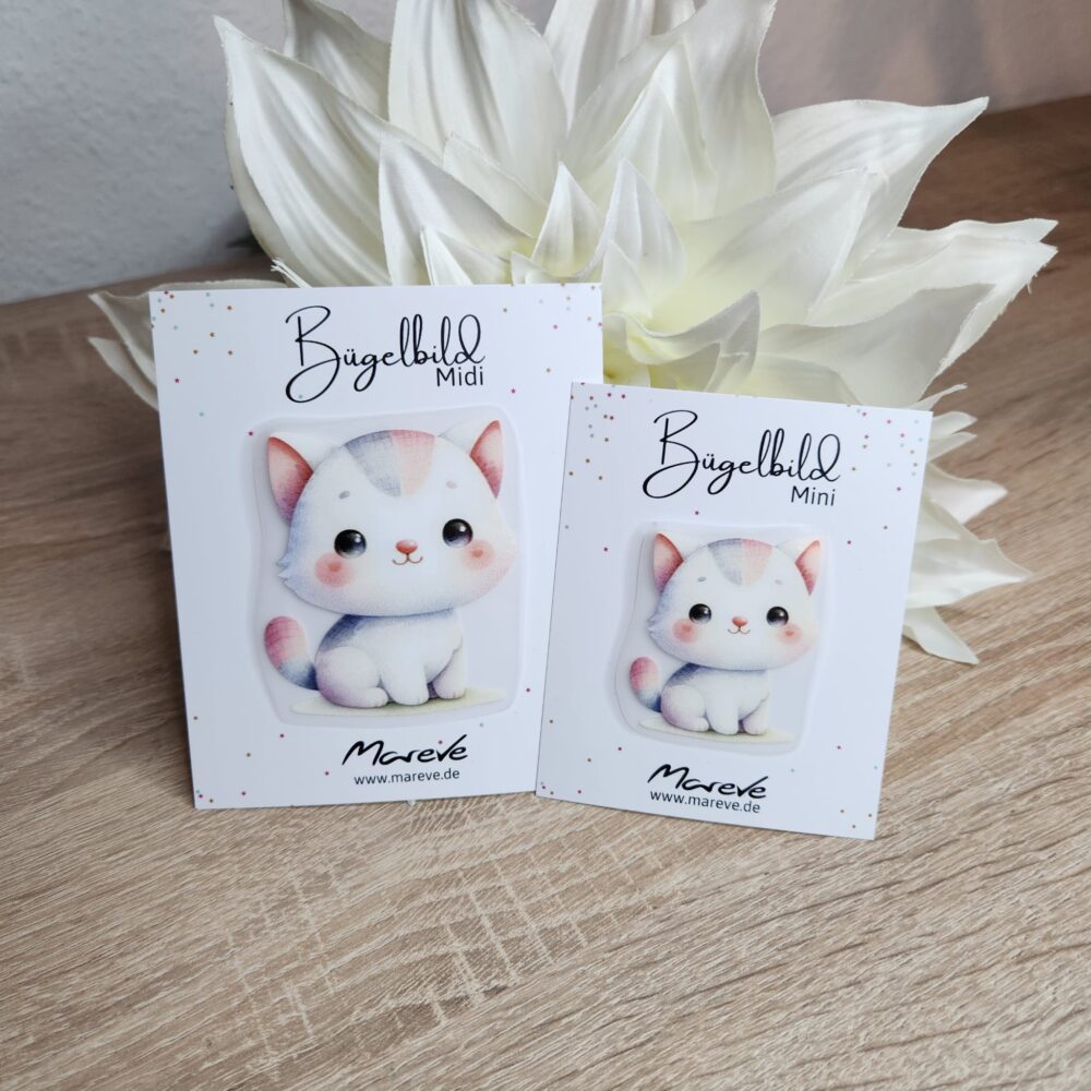 Midi/Mini Bügelbilder Designkarte - Katze Weiß