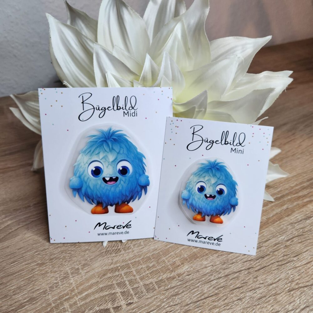Midi/Mini Bügelbilder Designkarte - Monster Blau