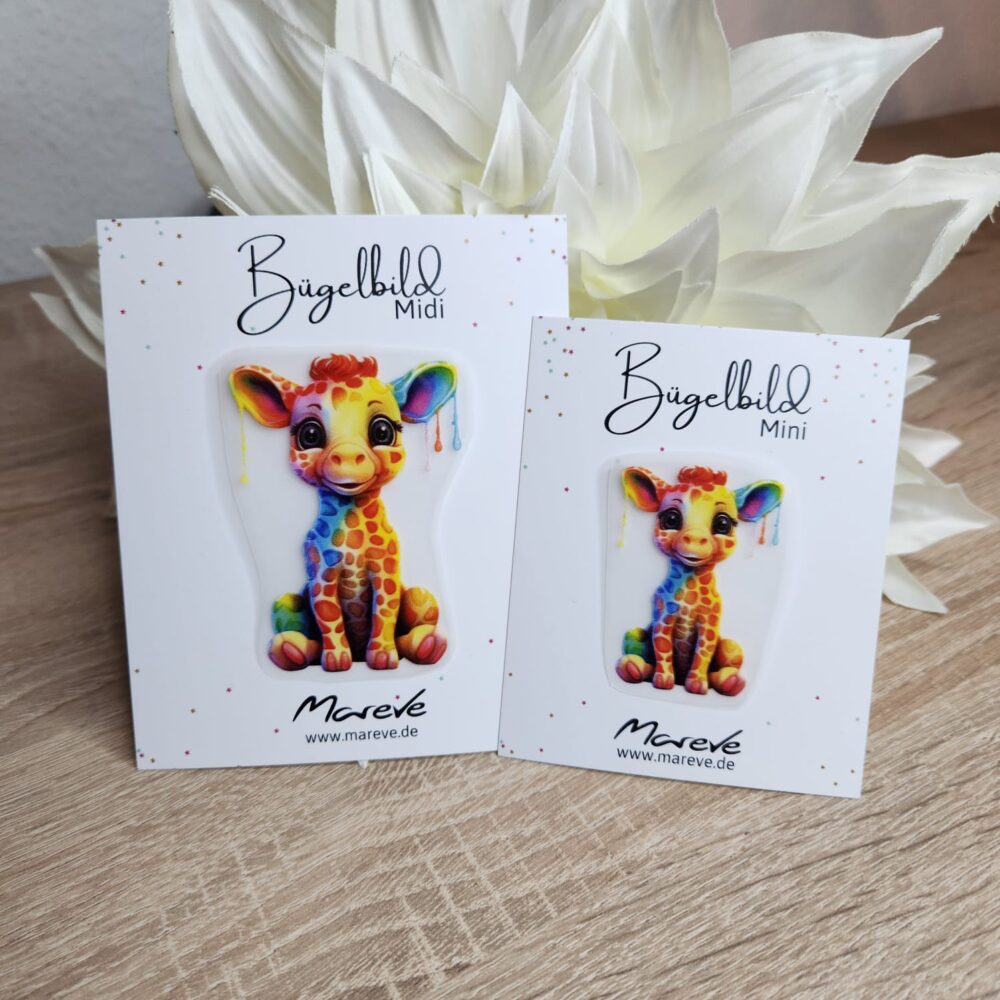 Midi/Mini Bügelbilder Designkarte - Giraffe Bunt