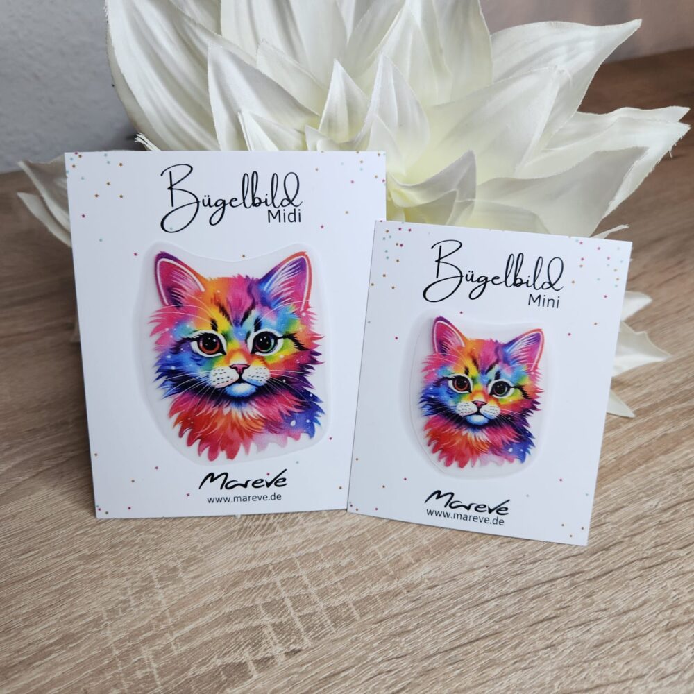 Midi/Mini Bügelbilder Designkarte - Katze Bunt