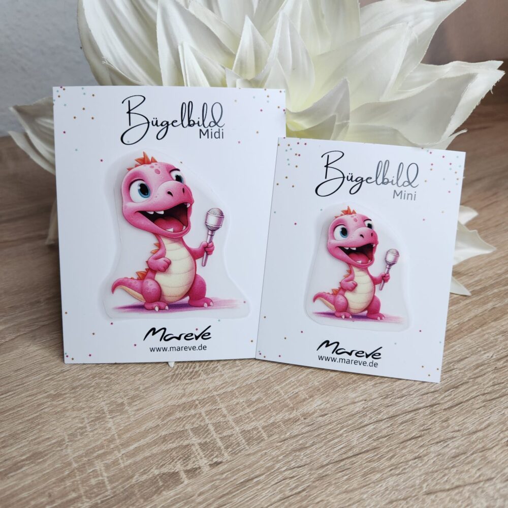 Midi/Mini Bügelbilder Designkarte - Dino Rosa
