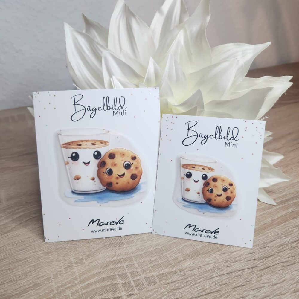 Midi/Mini Bügelbilder Designkarte - Milch & Cookie