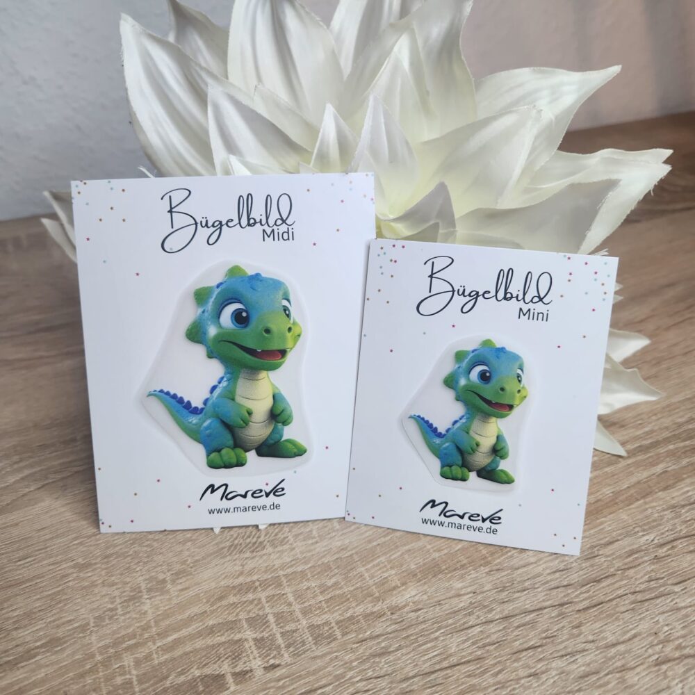 Midi/Mini Bügelbilder Designkarte - Dino Türkis
