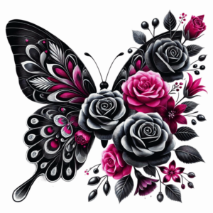 Bügelbild - Schmetterling - Schwarz/Pink