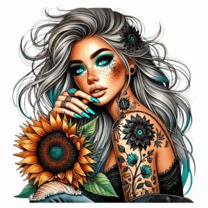 Bügelbild - Frau - Sonnenblume