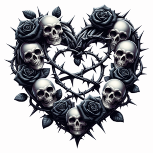 Bügelbild - Skull - Herz - Schwarz