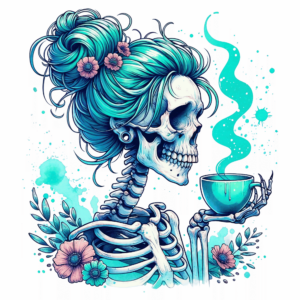 Bügelbild - Skull - Kaffee - Blau