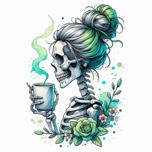 Bügelbild - Skull - Kaffee - Grün