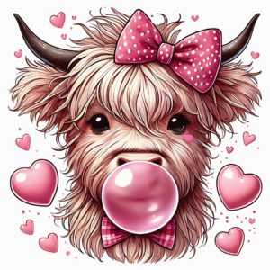 Bügelbild - Highland Kuh - rosa Schleife