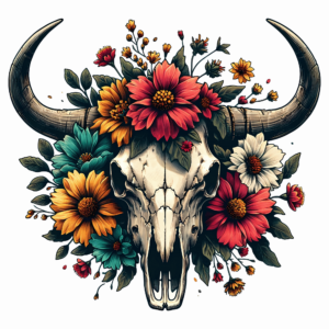 Bügelbild - Skull - Kuh - Flower