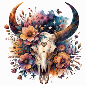 Bügelbild - Skull - Kuh - Flower - Lila