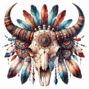 Bügelbild - Skull - Kuh - Indianer
