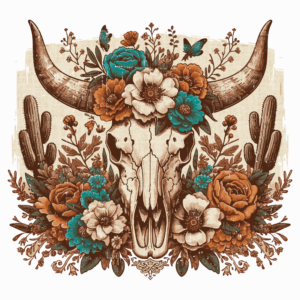 Bügelbild - Skull - Kuh - Western