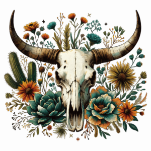 Bügelbild - Skull - Kuh - Retro/Flower