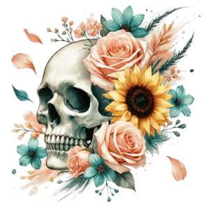 Bügelbild - Skull - Rose/Sonnenblume