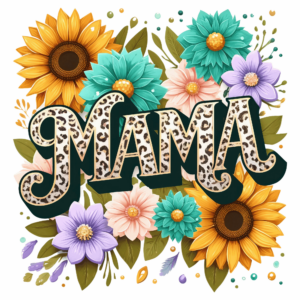 Bügelbild - Mama - Flower - Weiß/Leo