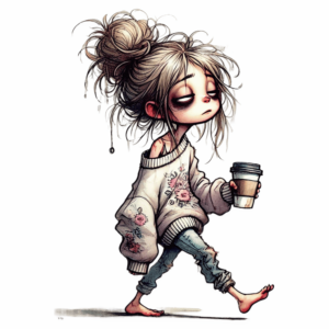 Bügelbild - Frau - Kaffeenot