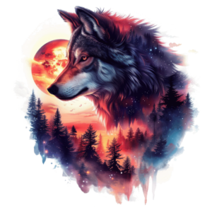 Bügelbild - Magic Wolf - Mond/Forrest