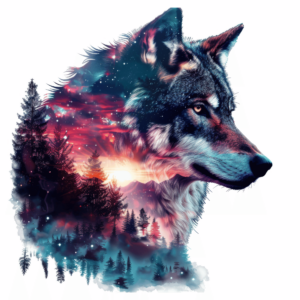 Bügelbild - Magic Wolf - Pink/Forrest