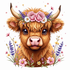 Bügelbild - Highland Kuh - Flowertime