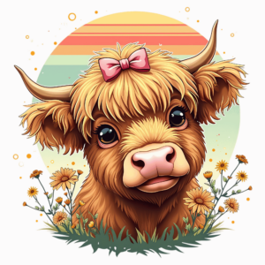 Bügelbild - Highland Kuh - Retro