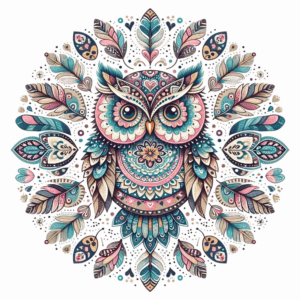 Bügelbild - Eule - Mandala - Federn