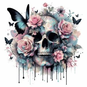 Bügelbild - Skull - 4 rosa Rosen