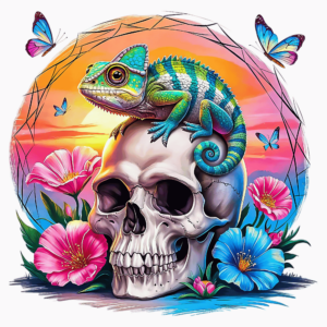 Bügelbild - Skull - Chamäleon