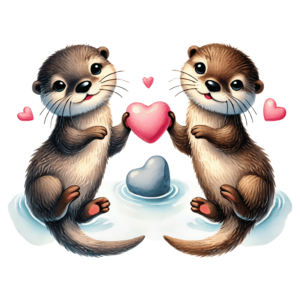 Bügelbild - 2er Otter - Herzhaltend