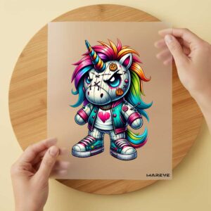 Bügelbild/Sticker -Böses Einhorn - Shirt - Pinkes Herz