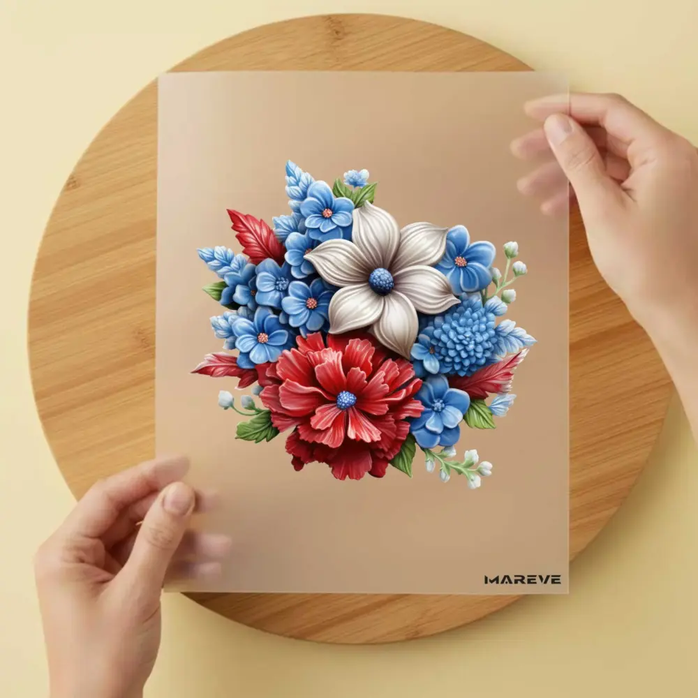 Bügelbild/Sticker - 3D Blumenstrauß - Blau/Rot