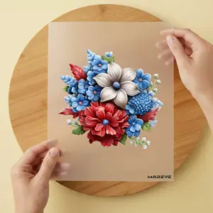 Bügelbild/Sticker - 3D Blumenstrauß - Blau/Rot