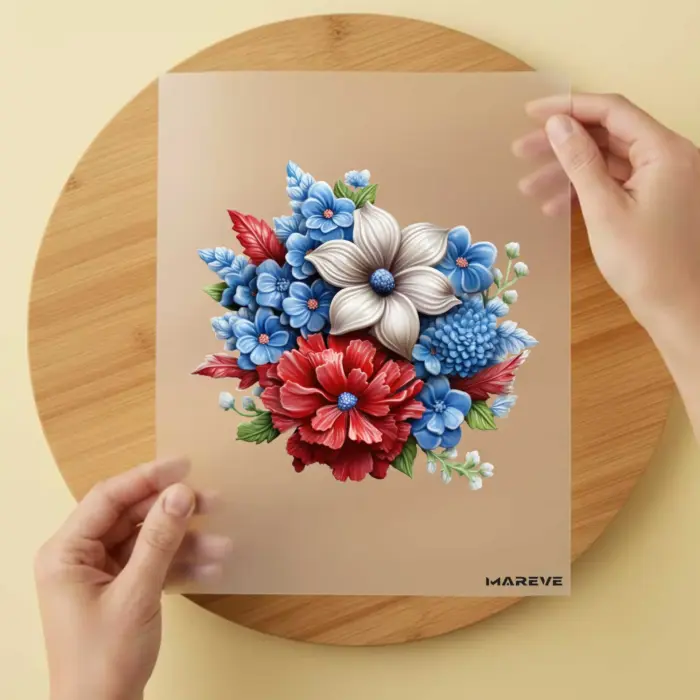 Bügelbild-3D-Blumenstrauß-Blau-Rot Bügelbild-3D-Blumenstrauß-Blau-Rot