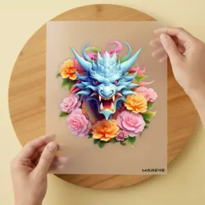 Bügelbild/Sticker - 3D Drache - Blau/Rosa/Orange