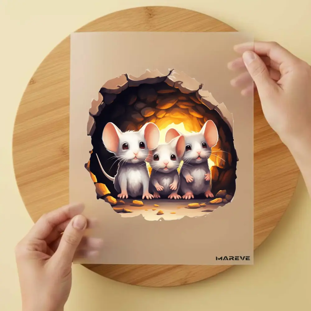 Bügelbild/Sticker - 3 Mäuse - Höhle