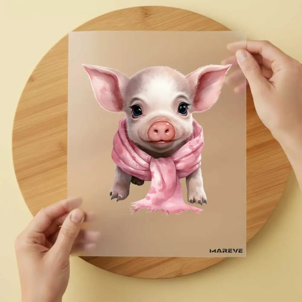 Bügelbild/Sticker - Babyschwein - Rosa Schal