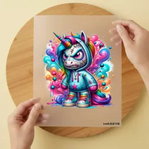 Bügelbild/Sticker -Böses Einhorn - Melting - Stecknadeln