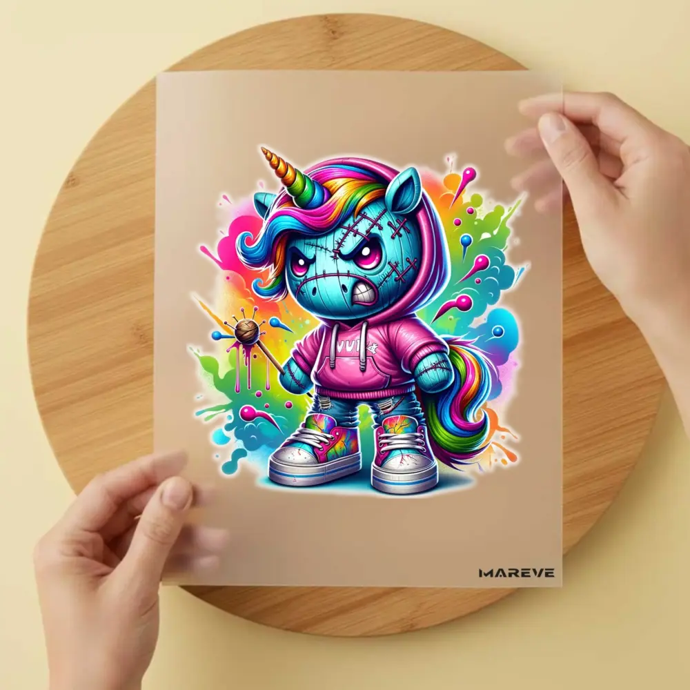 Bügelbild/Sticker -Böses Einhorn - Pinker Pulli