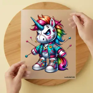 Bügelbild/Sticker -Böses Einhorn - Stecknadeln