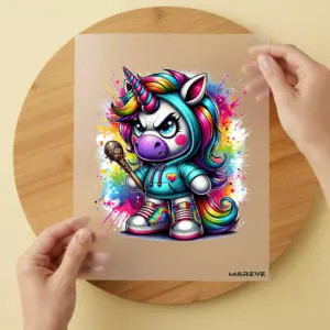 Bügelbild/Sticker -Böses Einhorn - Strohkeule-Türkise Jacke