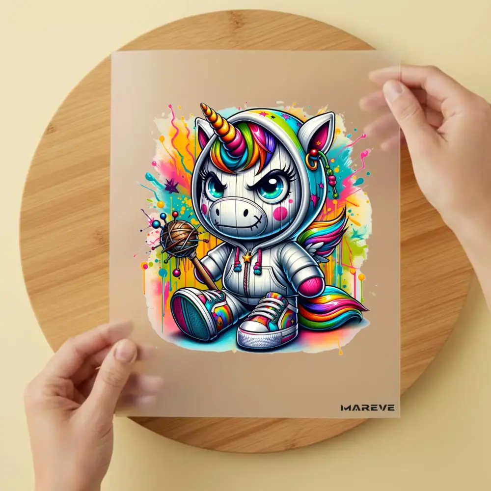 Bügelbild/Sticker -Böses Einhorn - Weiße Jacke