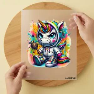 Bügelbild/Sticker -Böses Einhorn - Weiße Jacke