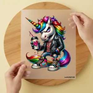 Bügelbild/Sticker - Cooles Einhorn - Becher - Herz Böse