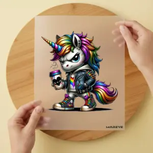 Bügelbild/Sticker - Cooles Einhorn - Becher - Herz Schwarz