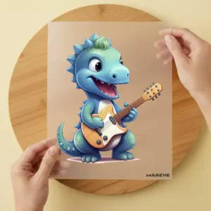 Bügelbild/Sticker - Dino - Türkis - Gitarre